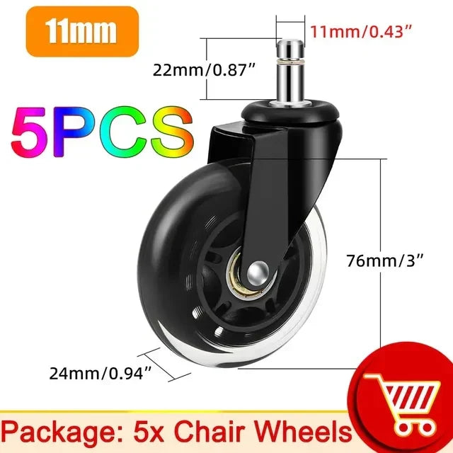 Office Chair Caster Wheels | Heavy Duty Rubber Rolling Set